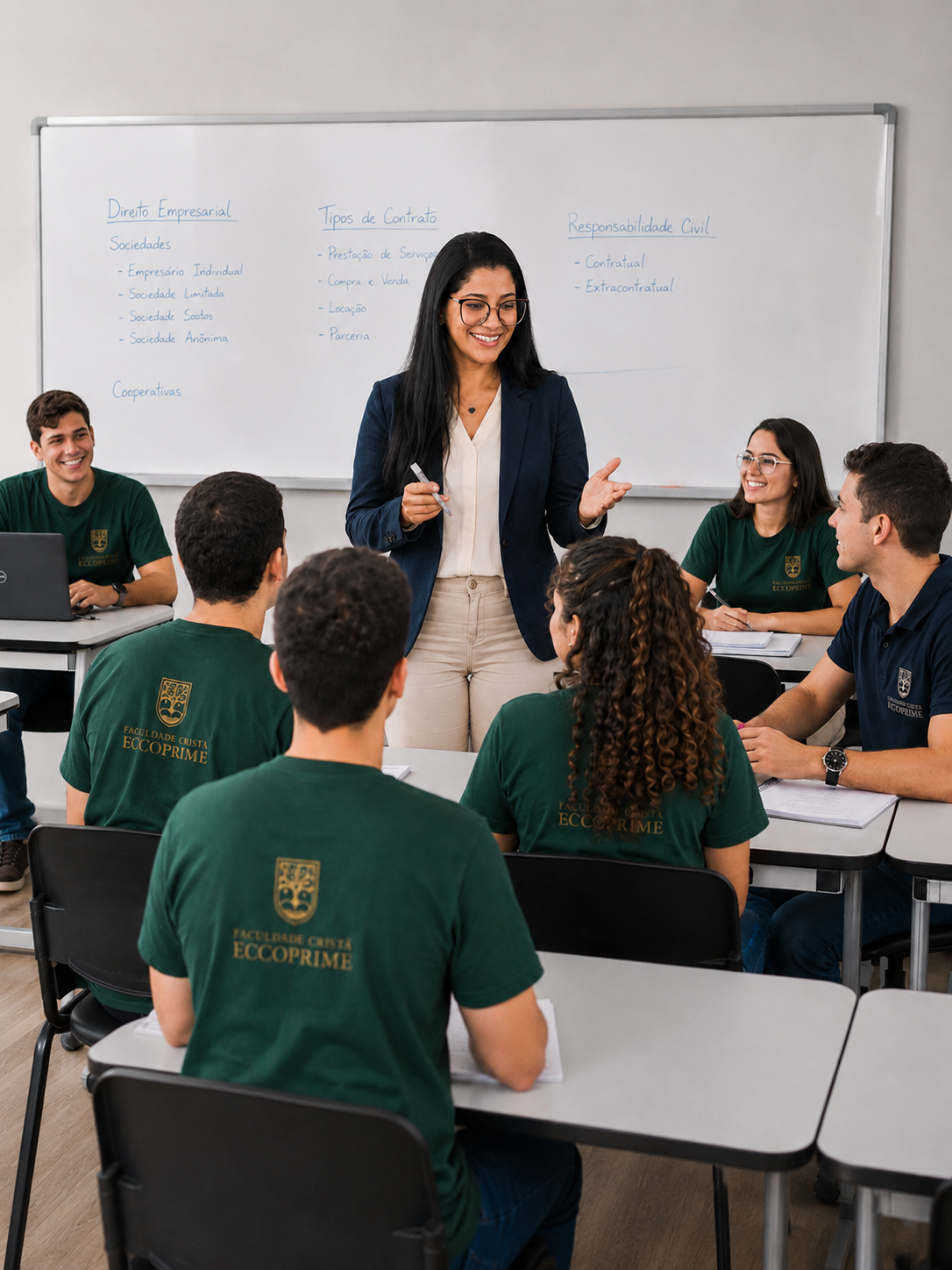 Professora conduzindo aula para estudantes da Faculdade Cristã Eccoprime